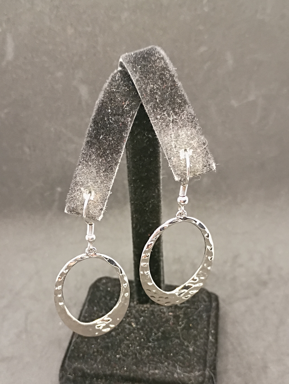 Hammered Silver Open Circle Drop Earrings